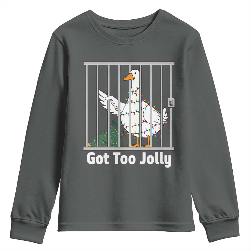 Funny Goose Christmas Youth Sweatshirt Got Too Jolly TS14 Dark Heather Print Your Wear
