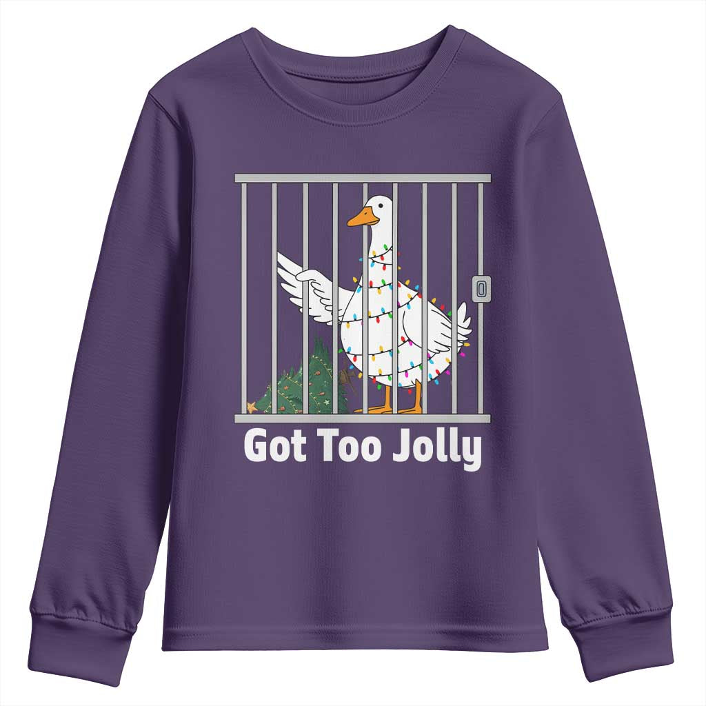 Funny Goose Christmas Youth Sweatshirt Got Too Jolly TS14 Purple Print Your Wear