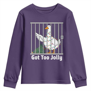 Funny Goose Christmas Youth Sweatshirt Got Too Jolly TS14 Purple Print Your Wear
