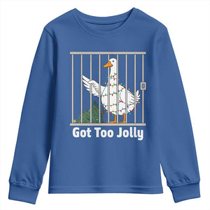 Funny Goose Christmas Youth Sweatshirt Got Too Jolly TS14 Royal Blue Print Your Wear