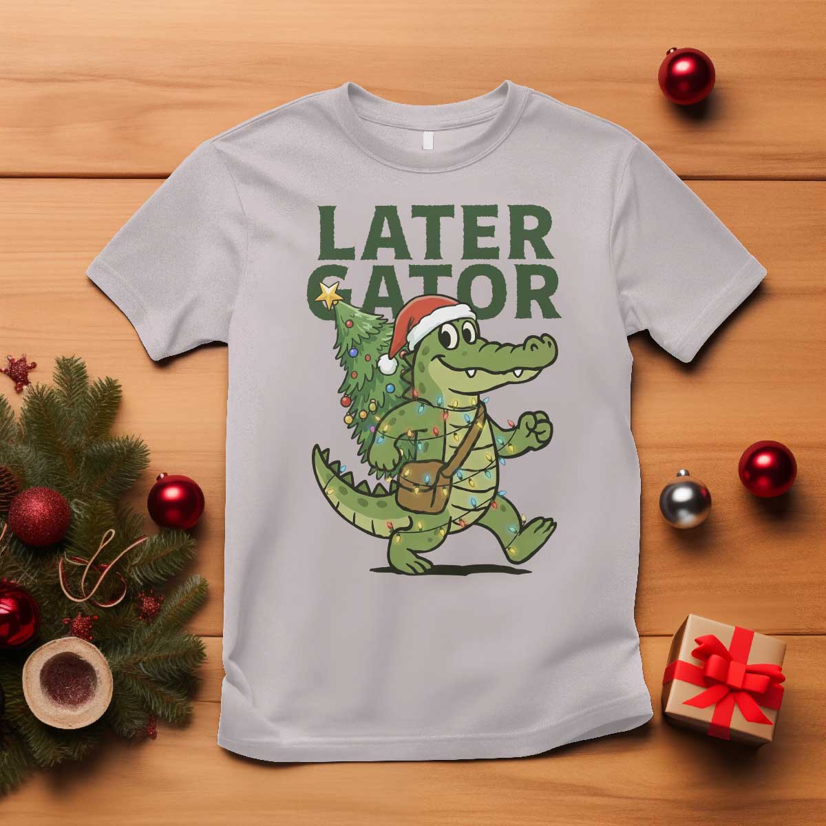 Funny Alligator Christmas T Shirt Lator Gator TS14 Ice Gray Print Your Wear