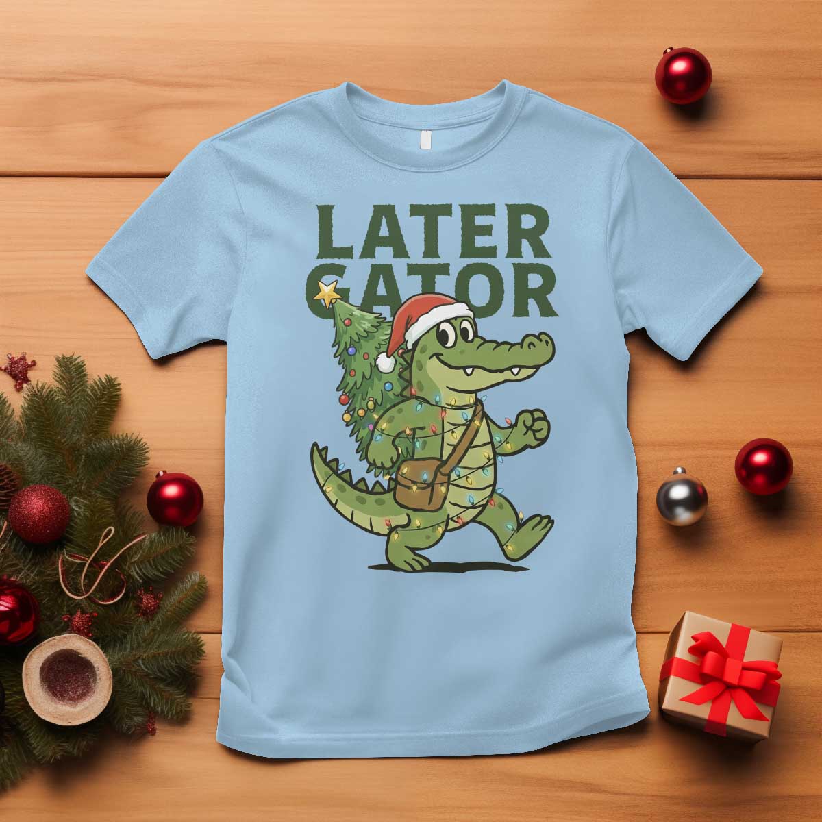 Funny Alligator Christmas T Shirt Lator Gator TS14 Light Blue Print Your Wear