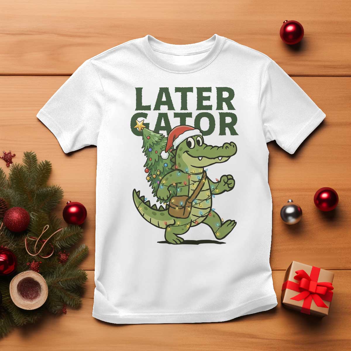 Funny Alligator Christmas T Shirt Lator Gator TS14 White Print Your Wear