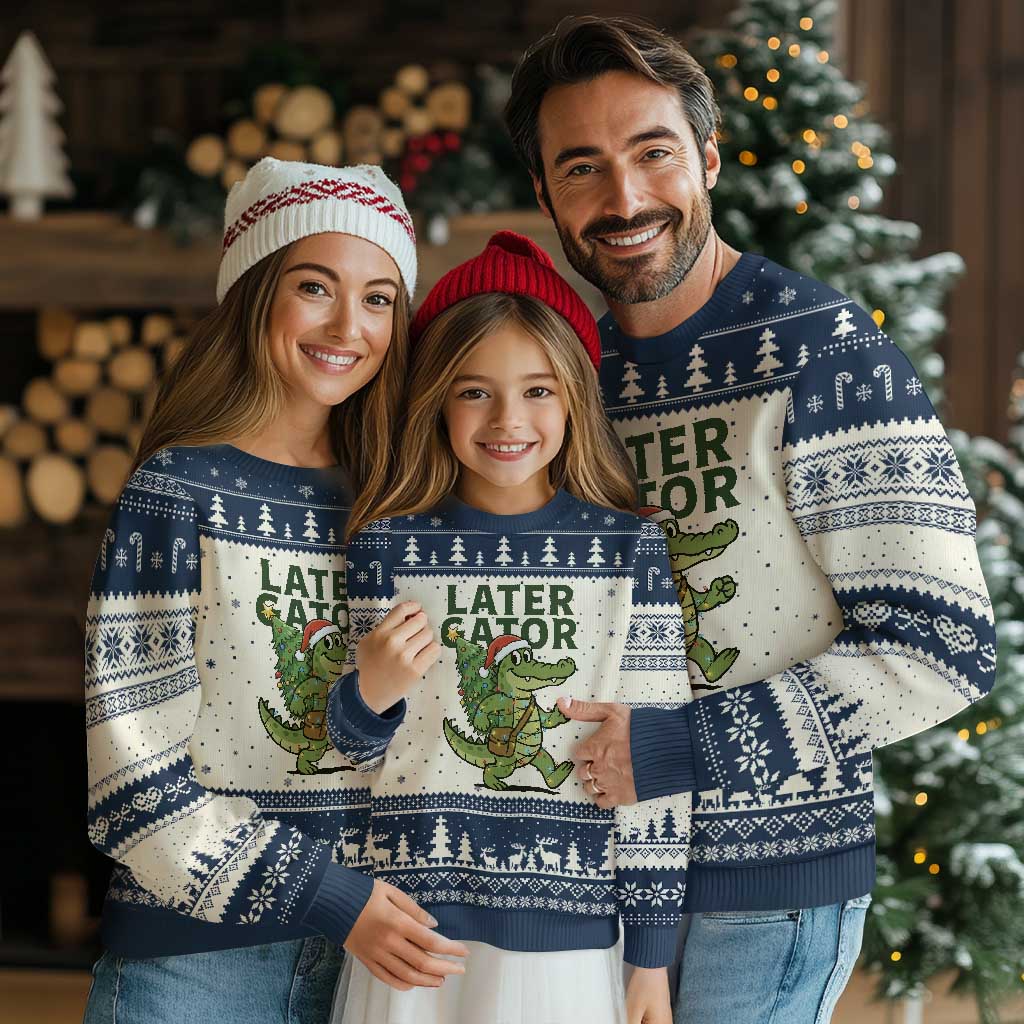 Funny Alligator Xmas Ugly Christmas Sweater Lator Gator TS14 Beige Navy Print Your Wear