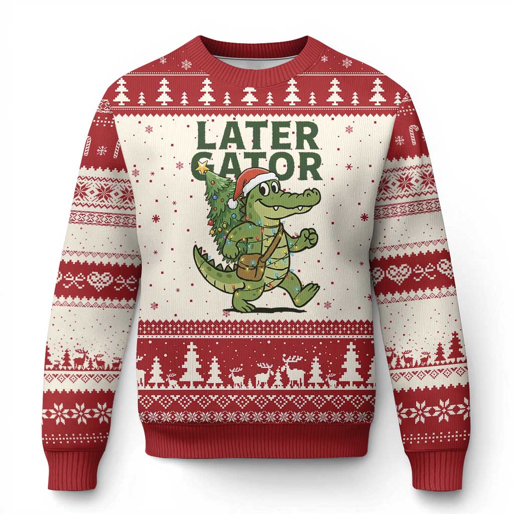 Funny Alligator Xmas Ugly Christmas Sweater Lator Gator TS14 Beige Red Print Your Wear