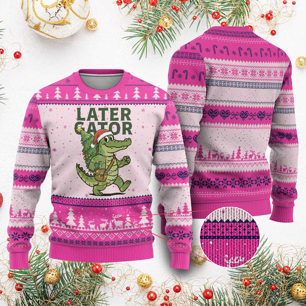 Funny Alligator Xmas Ugly Christmas Sweater Lator Gator TS14 Hot Pink Print Your Wear