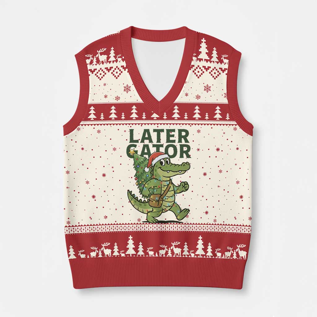 Funny Alligator Xmas V-Neck Knit Sweater Vest Lator Gator TS14 Beige Red Print Your Wear