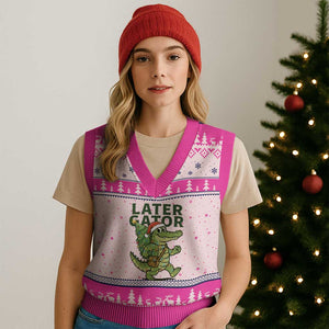 Funny Alligator Xmas V-Neck Knit Sweater Vest Lator Gator TS14 Hot Pink Print Your Wear