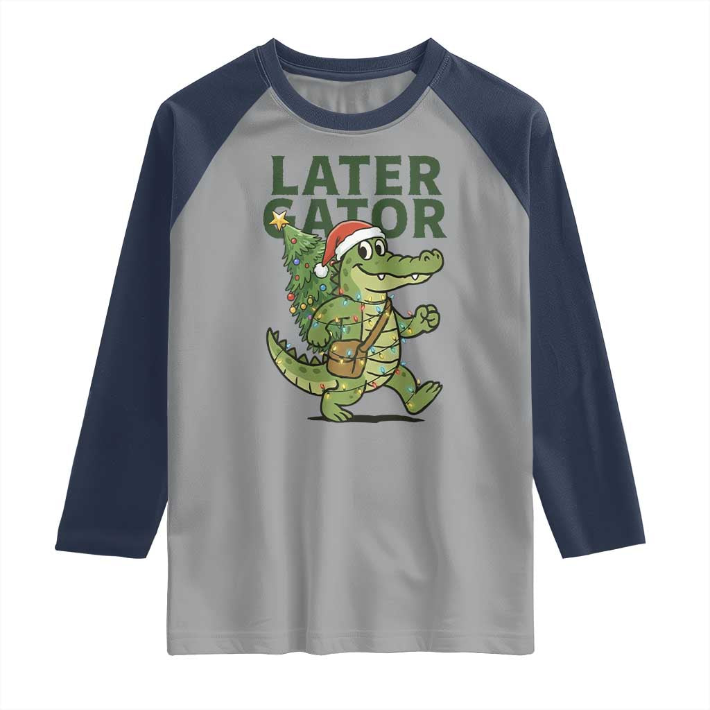 Funny Alligator Christmas Raglan Shirt Lator Gator TS14 Sport Gray Navy Print Your Wear