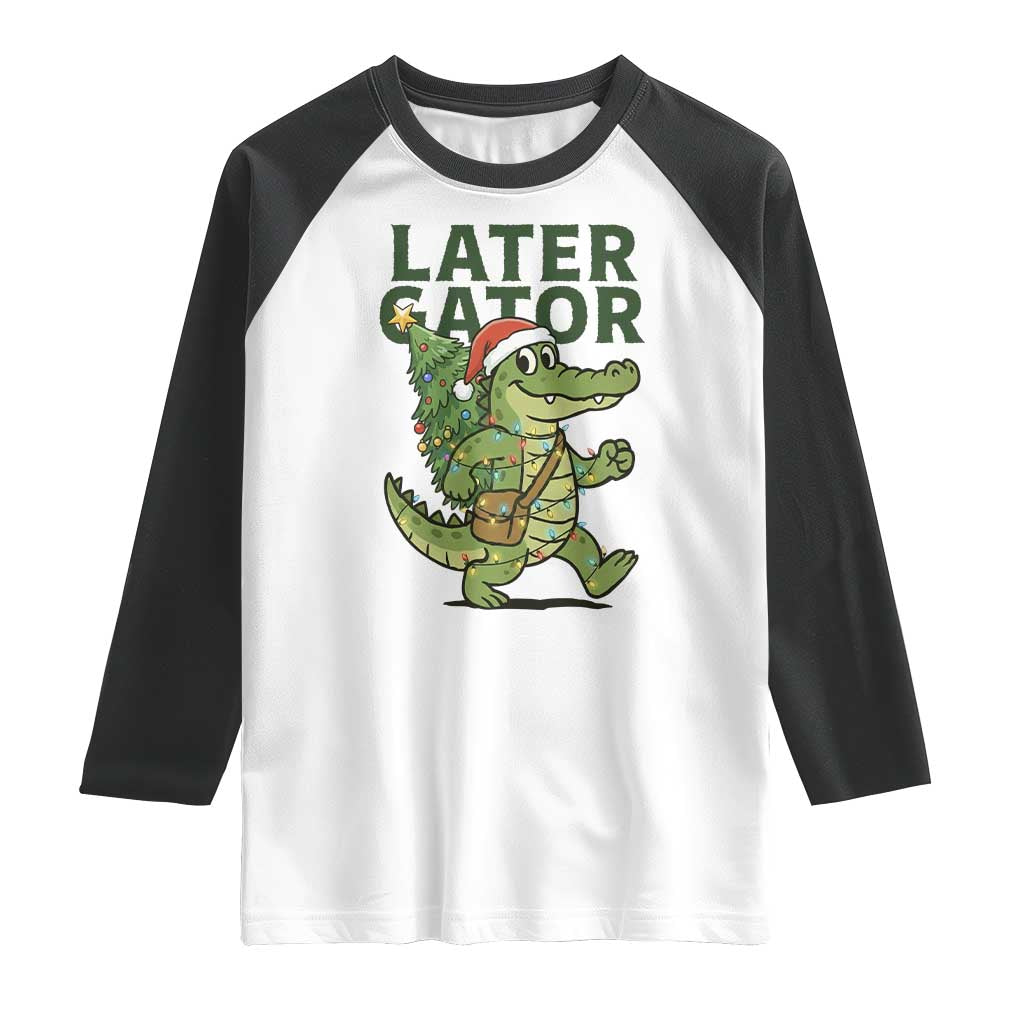 Funny Alligator Christmas Raglan Shirt Lator Gator TS14 White Black Print Your Wear