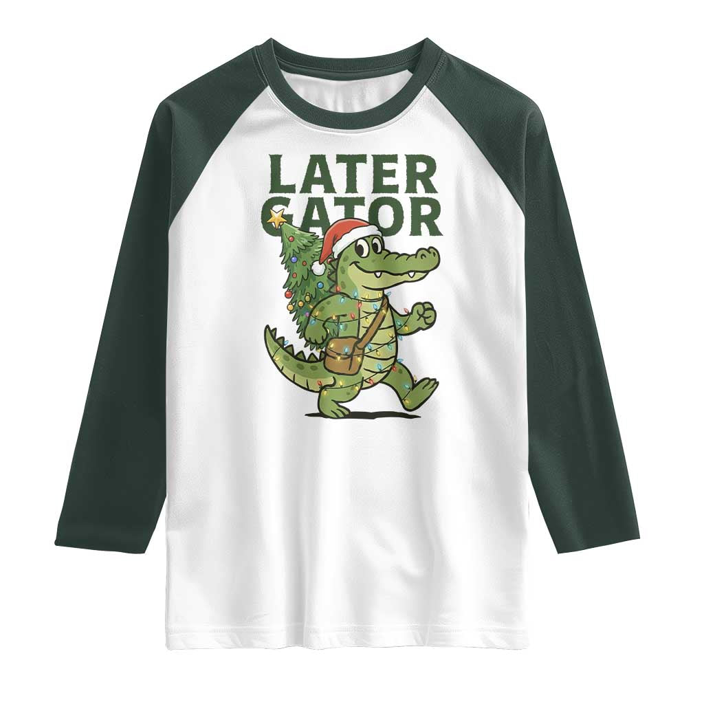 Funny Alligator Christmas Raglan Shirt Lator Gator TS14 White Dark Forest Green Print Your Wear