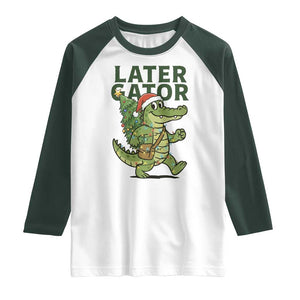 Funny Alligator Christmas Raglan Shirt Lator Gator TS14 White Dark Forest Green Print Your Wear