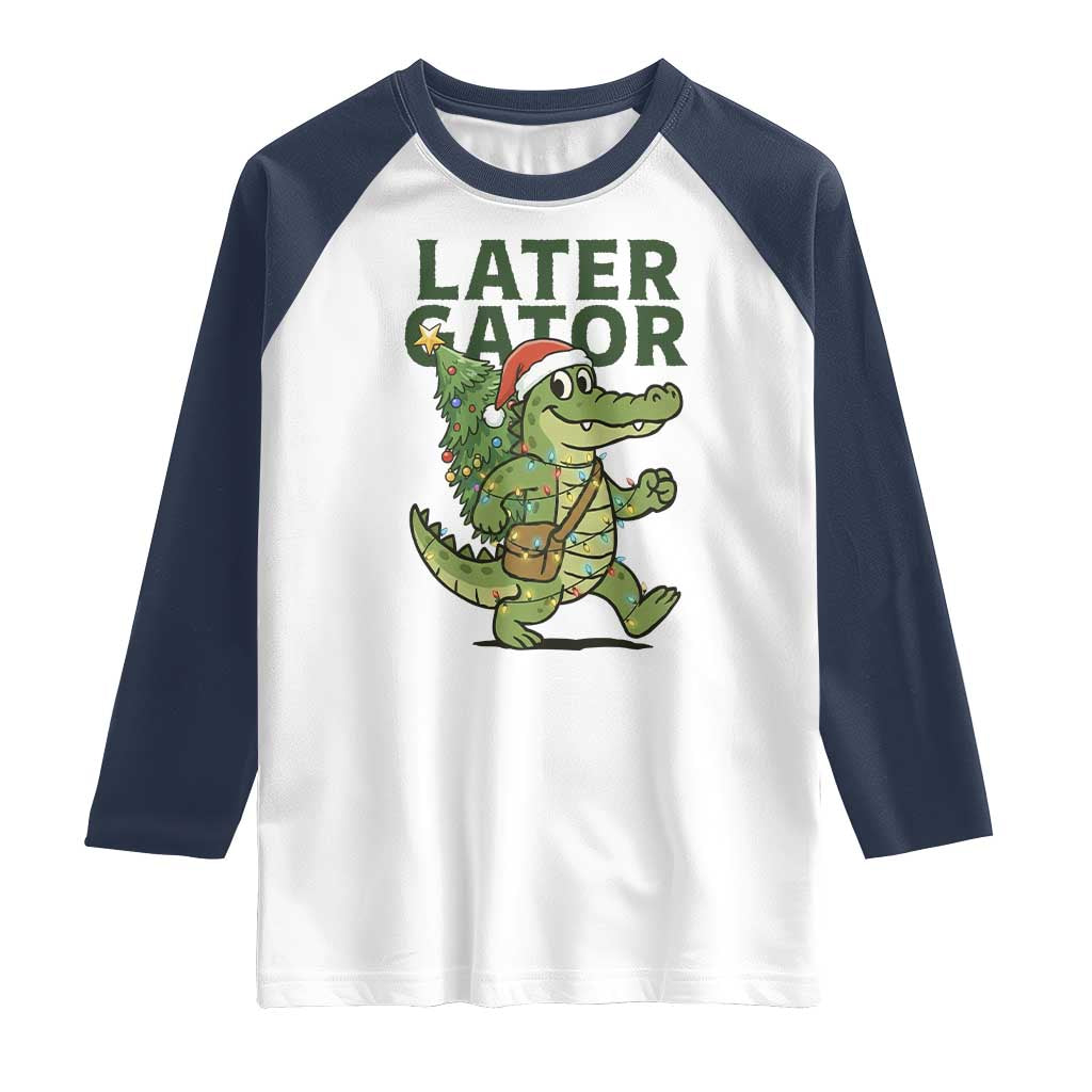 Funny Alligator Christmas Raglan Shirt Lator Gator TS14 White Navy Print Your Wear