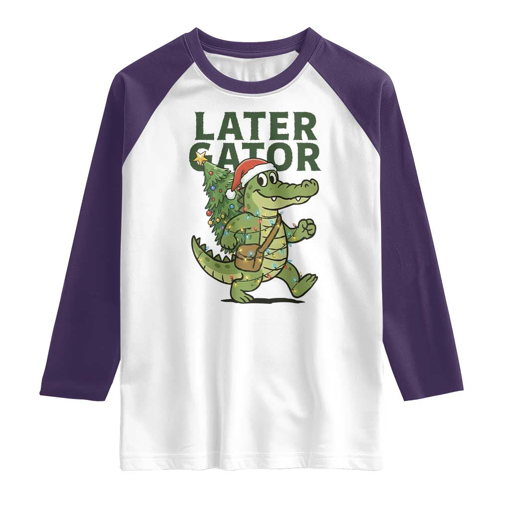 Funny Alligator Christmas Raglan Shirt Lator Gator TS14 White Purple Print Your Wear