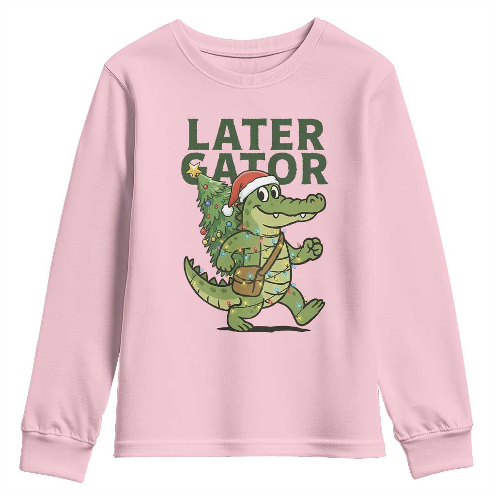 Funny Alligator Christmas Youth Sweatshirt Lator Gator TS14 Light Pink Print Your Wear
