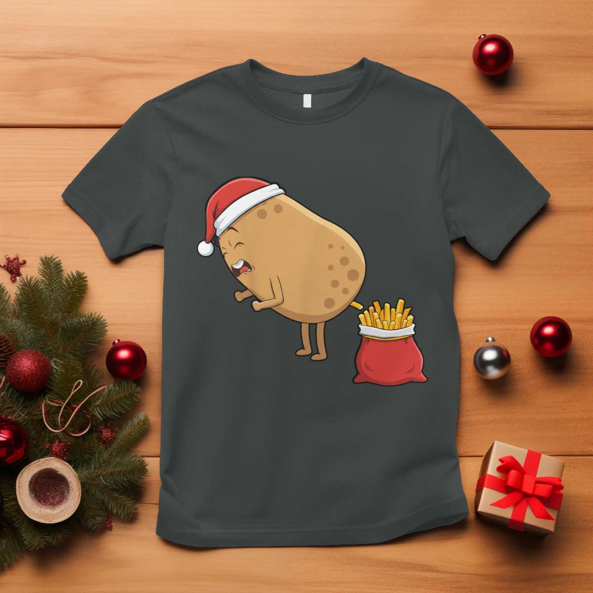 Funny French Fries Christmas T Shirt Potato Food Eaters TS14 Dark Heather Print Your Wear