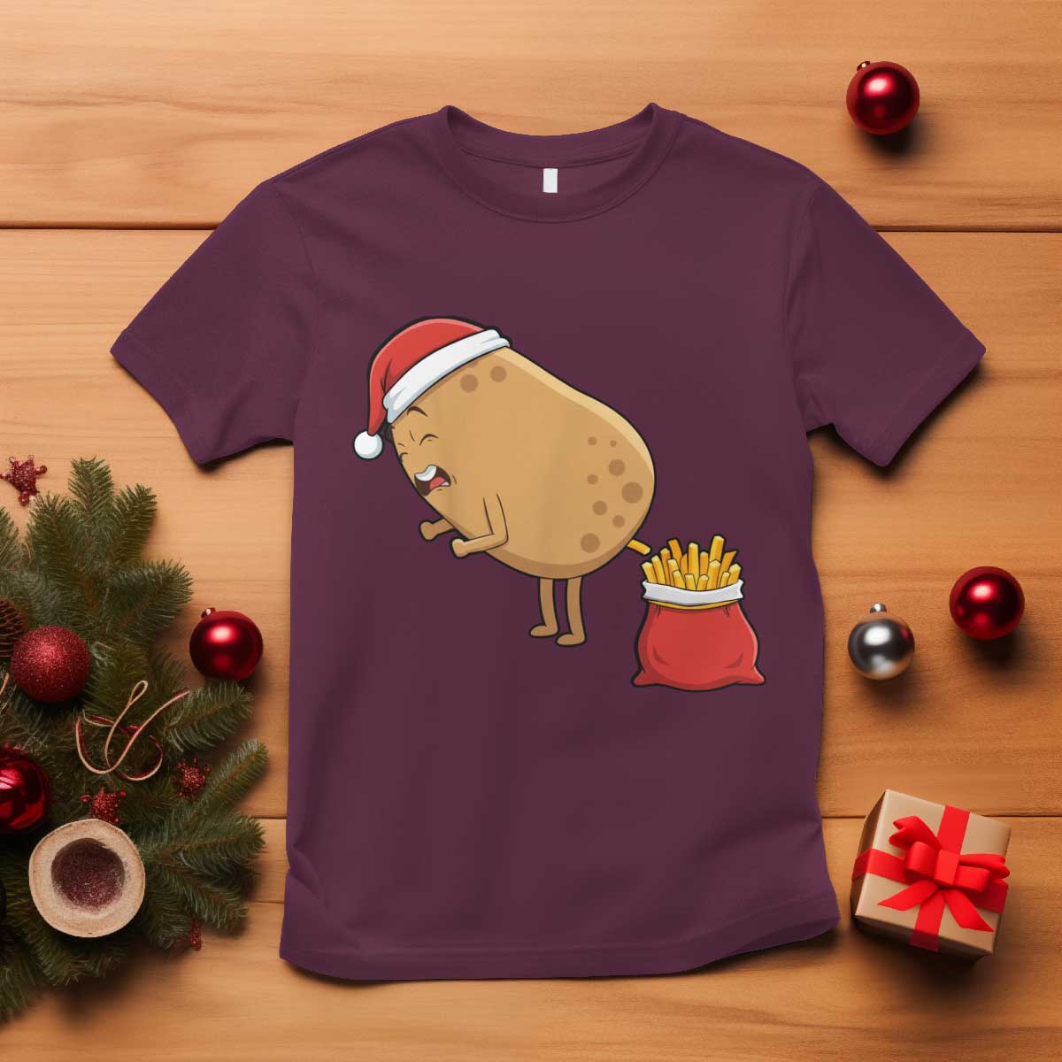 Funny French Fries Christmas T Shirt Potato Food Eaters TS14 Maroon Print Your Wear