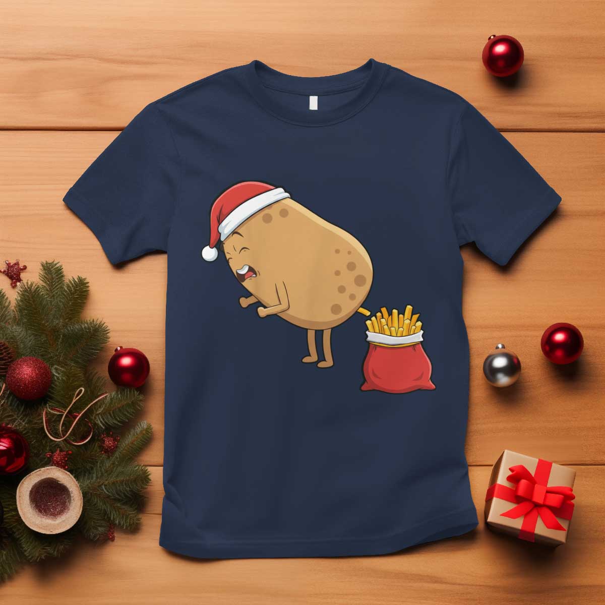 Funny French Fries Christmas T Shirt Potato Food Eaters TS14 Navy Print Your Wear