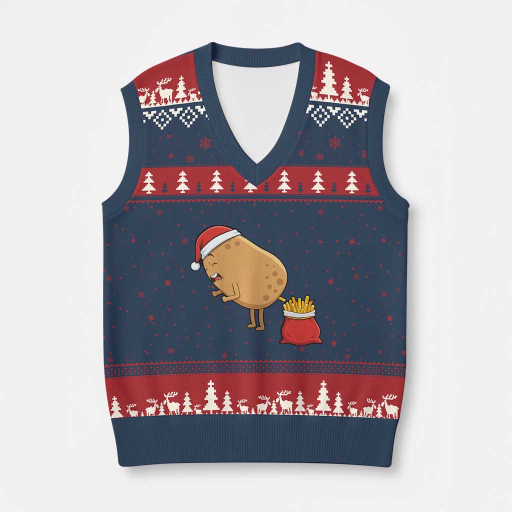 Funny French Fries Xmas V-Neck Knit Sweater Vest Potato Food Eaters TS14 Navy Red Print Your Wear