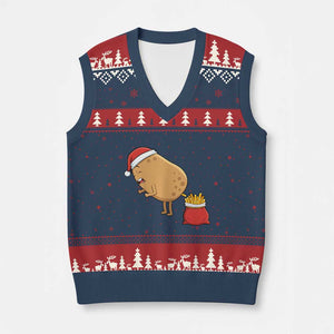 Funny French Fries Xmas V-Neck Knit Sweater Vest Potato Food Eaters TS14 Navy Red Print Your Wear