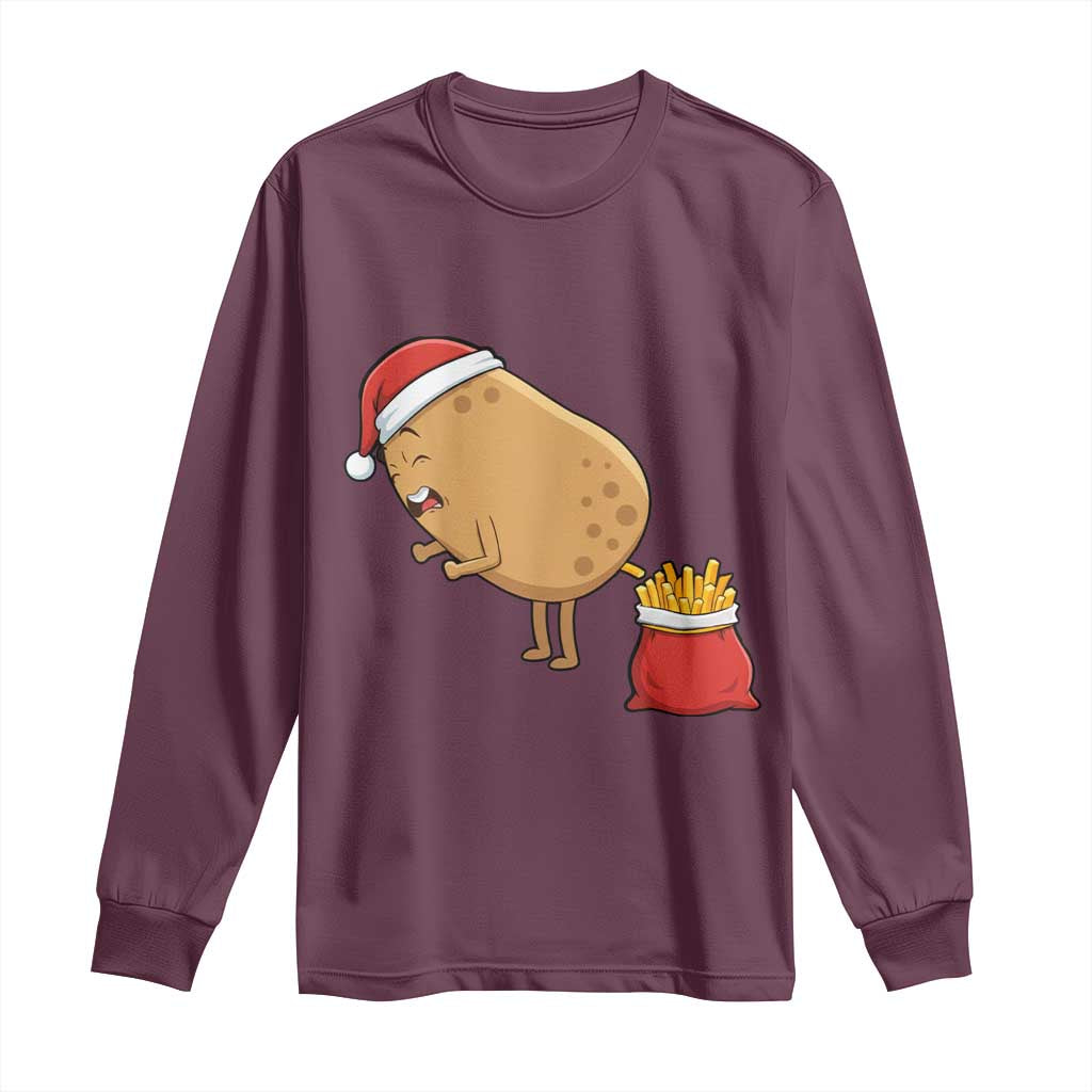 Funny French Fries Christmas Long Sleeve Shirt Potato Food Eaters TS14 Maroon Print Your Wear