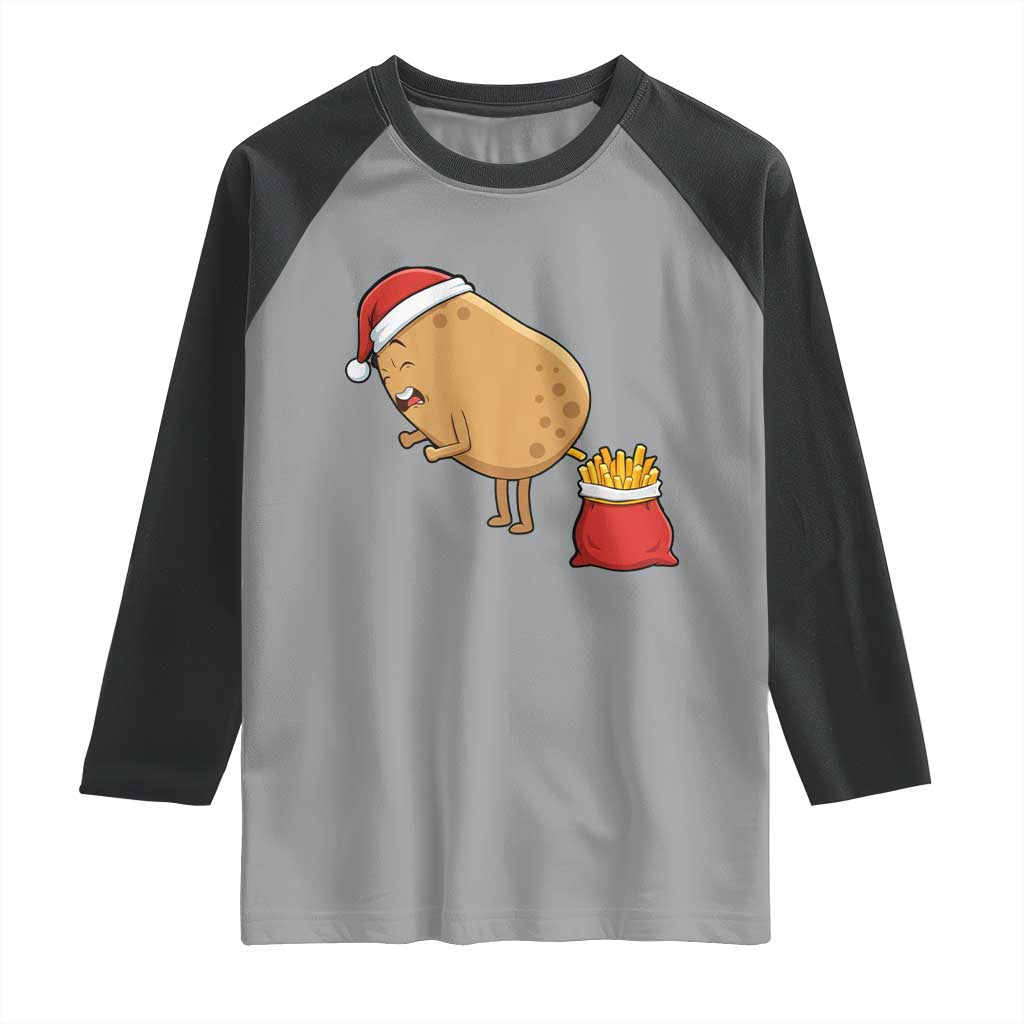Funny French Fries Christmas Raglan Shirt Potato Food Eaters TS14 Sport Gray Black Print Your Wear