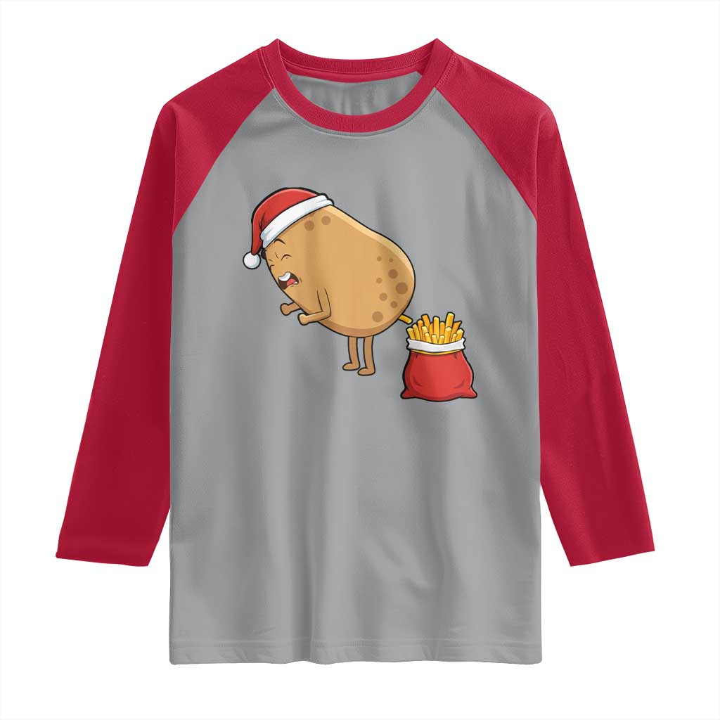 Funny French Fries Christmas Raglan Shirt Potato Food Eaters TS14 Sport Gray Red Print Your Wear