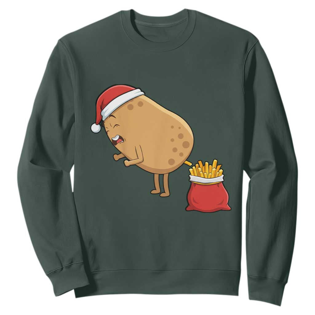 Funny French Fries Christmas Sweatshirt Potato Food Eaters TS14 Dark Forest Green Print Your Wear