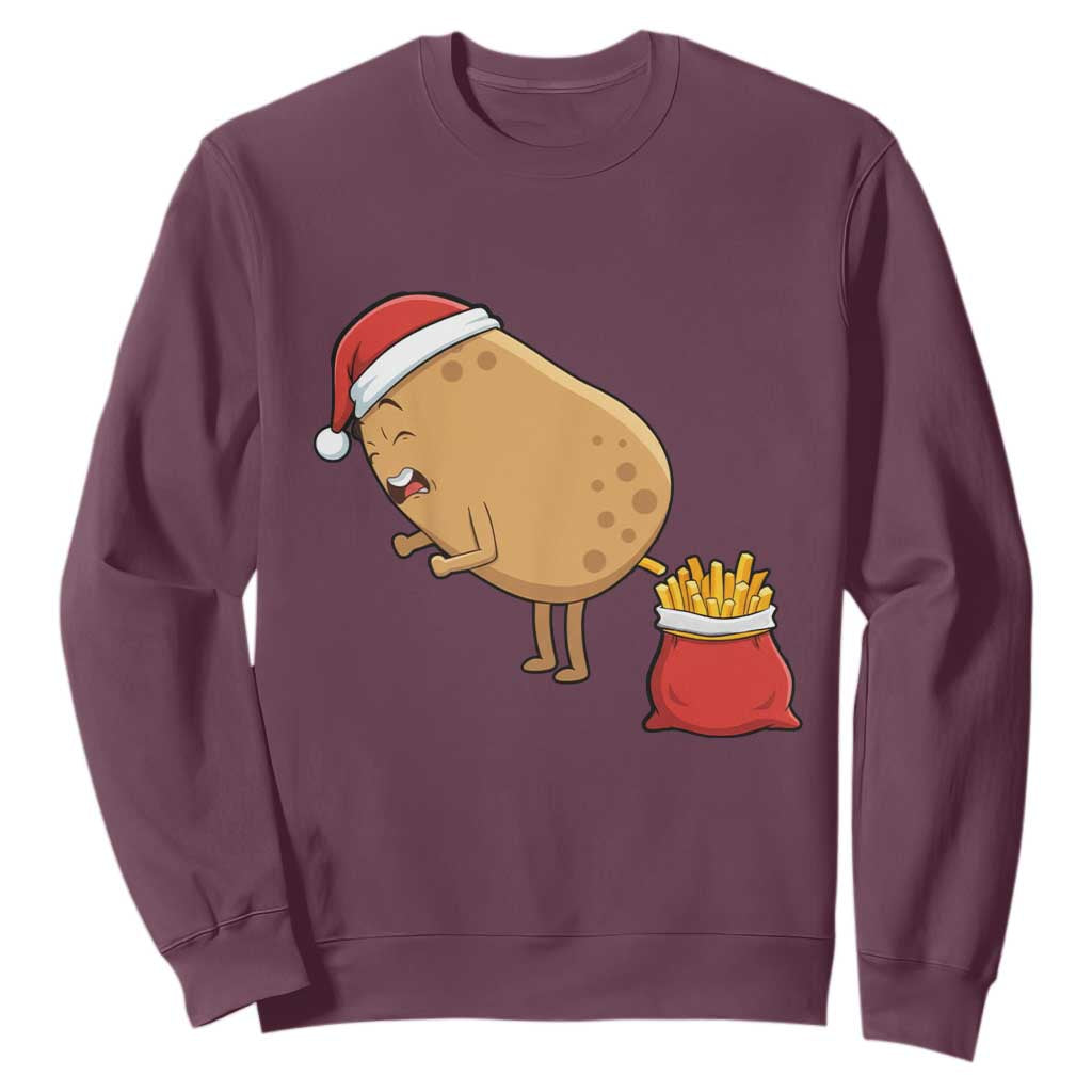Funny French Fries Christmas Sweatshirt Potato Food Eaters TS14 Maroon Print Your Wear