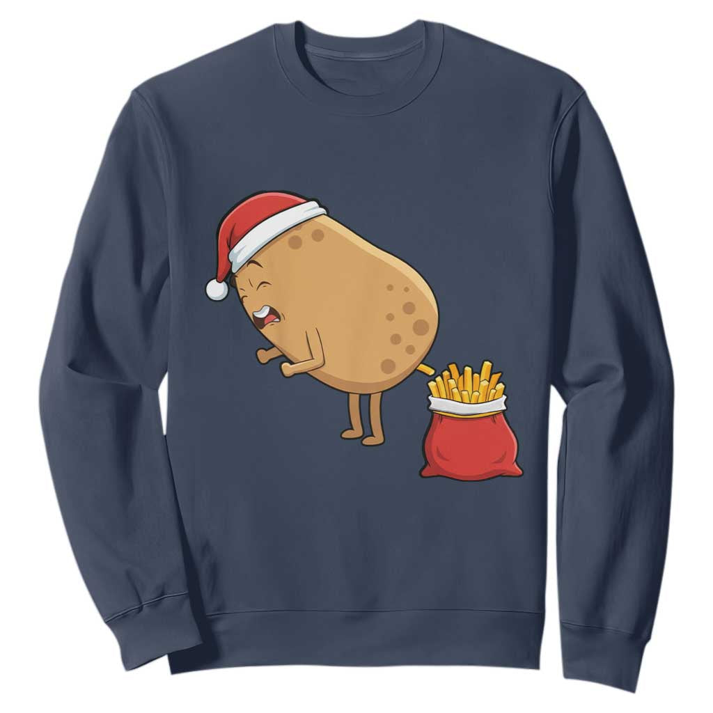Funny French Fries Christmas Sweatshirt Potato Food Eaters TS14 Navy Print Your Wear