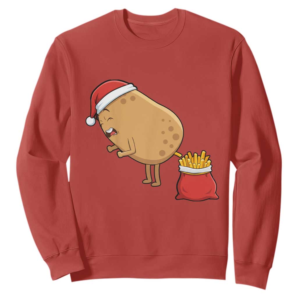 Funny French Fries Christmas Sweatshirt Potato Food Eaters TS14 Red Print Your Wear