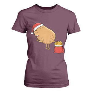 Funny French Fries Christmas T Shirt For Women Potato Food Eaters TS14 Maroon Print Your Wear