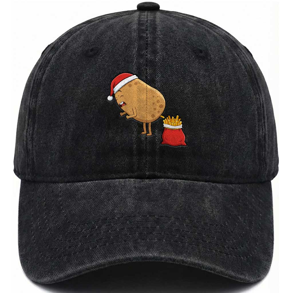 Funny French Fries Christmas Washed Cotton Baseball Cap Potato Food Eaters TS14 Washed Cap Universal Fit Black Print Your Wear