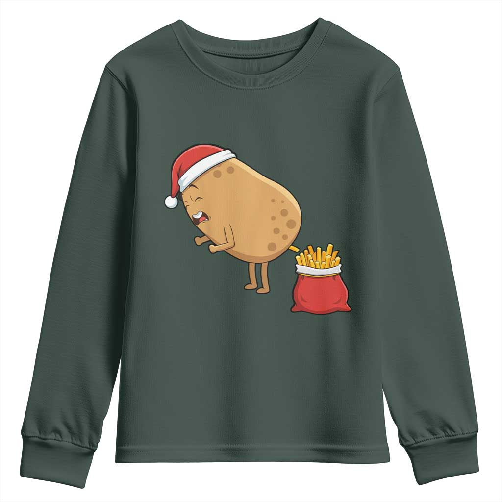 Funny French Fries Christmas Youth Sweatshirt Potato Food Eaters TS14 Dark Forest Green Print Your Wear