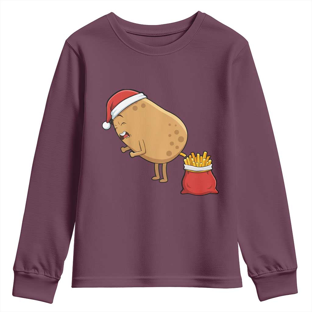 Funny French Fries Christmas Youth Sweatshirt Potato Food Eaters TS14 Maroon Print Your Wear