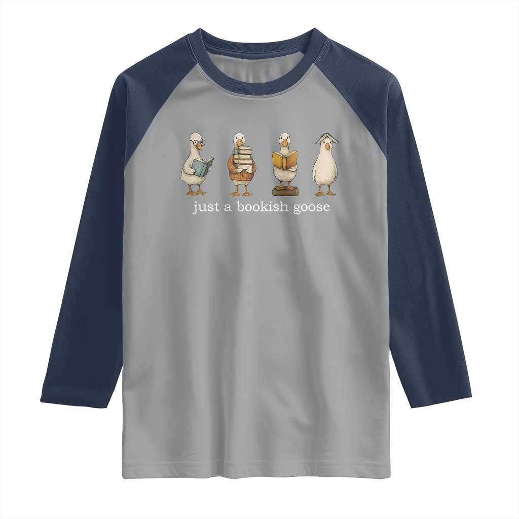 Silly Goose Book Club Raglan Shirt Funny Bookish Book Lover TS14 Sport Gray Navy Print Your Wear
