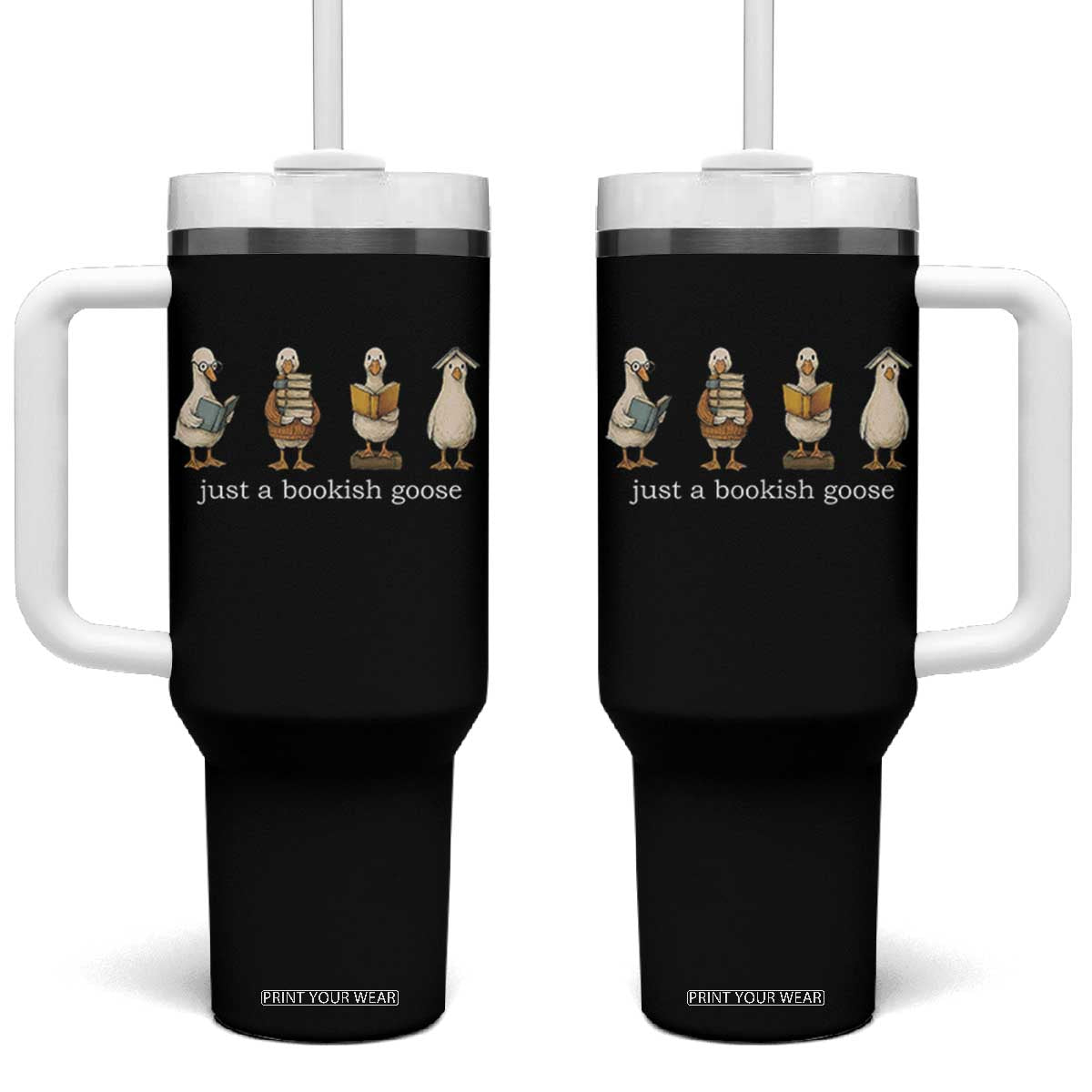 Silly Goose Book Club Tumbler With Handle Funny Bookish Book Lover TS14 One Size: 40 oz Black Print Your Wear