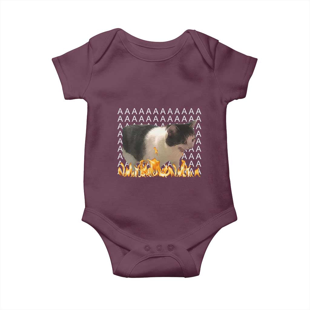 Screaming Cat Meme Baby Onesie Funny Internet Gen Z Cat Lover TS14 Maroon Print Your Wear