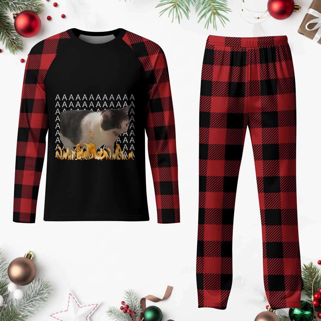 Screaming Cat Meme Plaid Pajama Set Funny Internet Gen Z Cat Lover TS14 Buffalo Plaid Print Your Wear