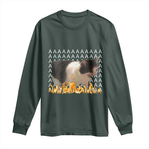 Screaming Cat Meme Long Sleeve Shirt Funny Internet Gen Z Cat Lover TS14 Dark Forest Green Print Your Wear