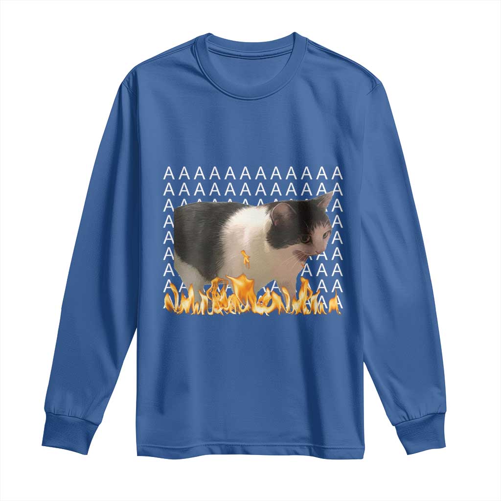 Screaming Cat Meme Long Sleeve Shirt Funny Internet Gen Z Cat Lover TS14 Royal Blue Print Your Wear