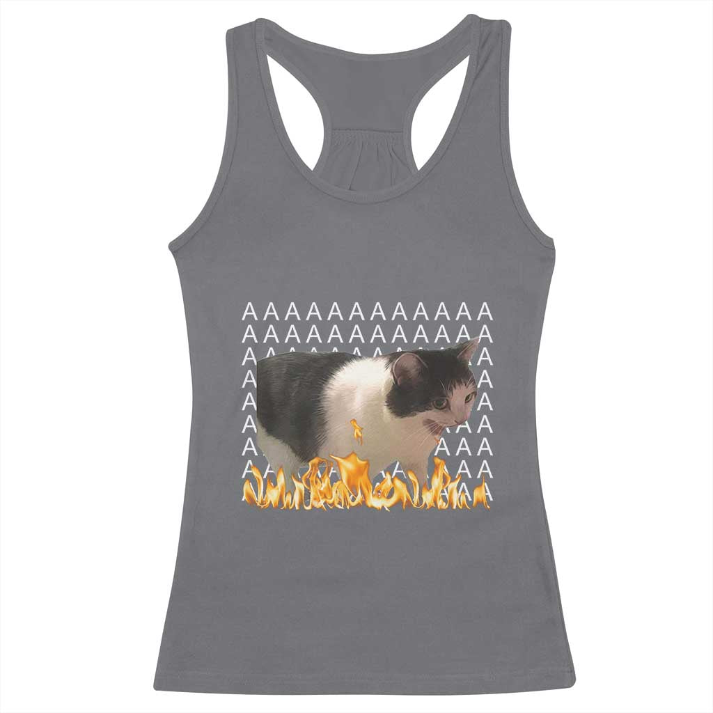 Screaming Cat Meme Racerback Tank Top Funny Internet Gen Z Cat Lover TS14 Charcoal Print Your Wear