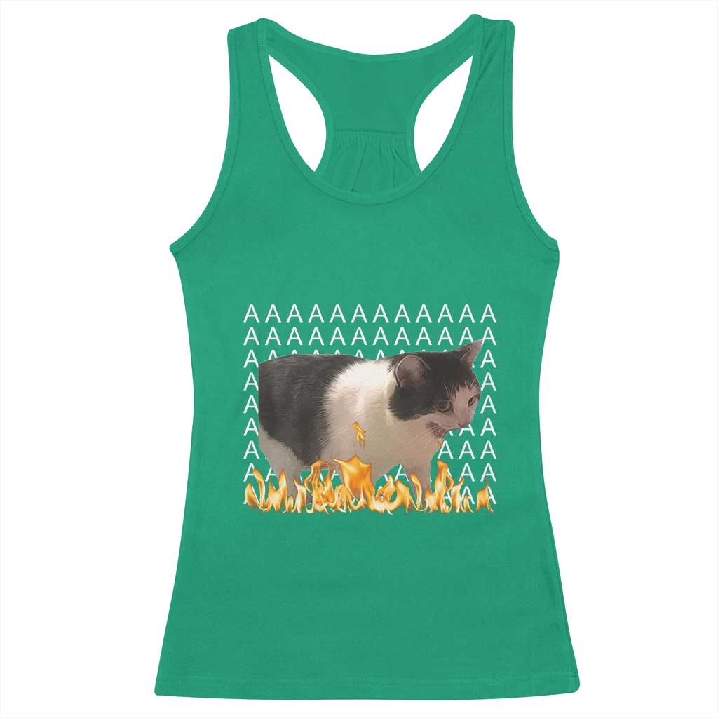 Screaming Cat Meme Racerback Tank Top Funny Internet Gen Z Cat Lover TS14 Irish Green Print Your Wear