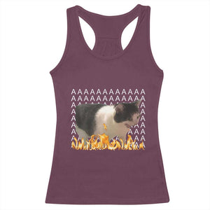 Screaming Cat Meme Racerback Tank Top Funny Internet Gen Z Cat Lover TS14 Maroon Print Your Wear