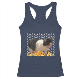 Screaming Cat Meme Racerback Tank Top Funny Internet Gen Z Cat Lover TS14 Navy Print Your Wear