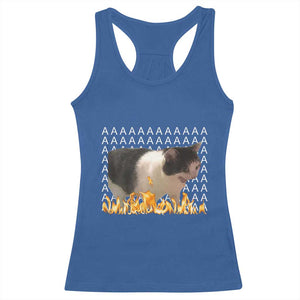 Screaming Cat Meme Racerback Tank Top Funny Internet Gen Z Cat Lover TS14 Royal Blue Print Your Wear