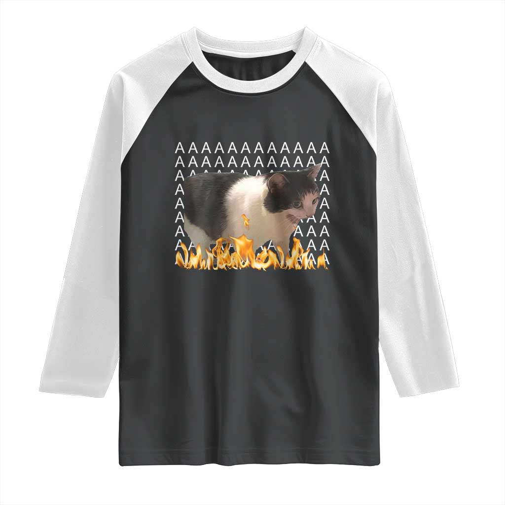 Screaming Cat Meme Raglan Shirt Funny Internet Gen Z Cat Lover TS14 Black White Print Your Wear