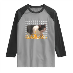 Screaming Cat Meme Raglan Shirt Funny Internet Gen Z Cat Lover TS14 Sport Gray Black Print Your Wear