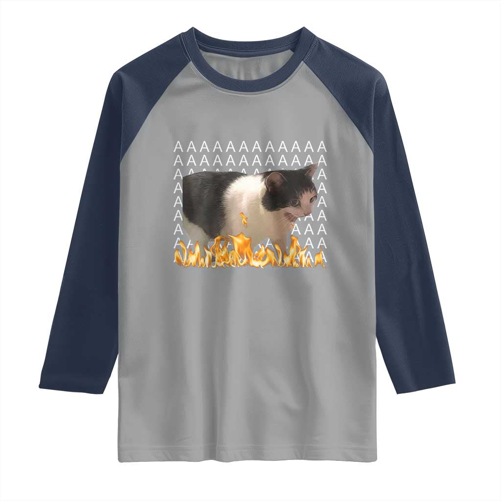 Screaming Cat Meme Raglan Shirt Funny Internet Gen Z Cat Lover TS14 Sport Gray Navy Print Your Wear