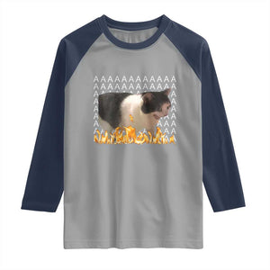 Screaming Cat Meme Raglan Shirt Funny Internet Gen Z Cat Lover TS14 Sport Gray Navy Print Your Wear